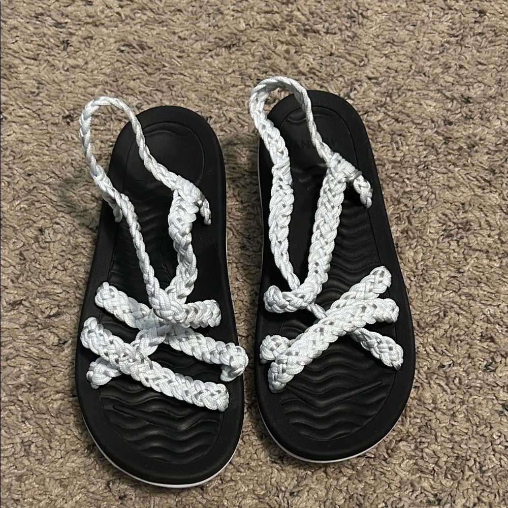 Black Sandals with White Braided Straps